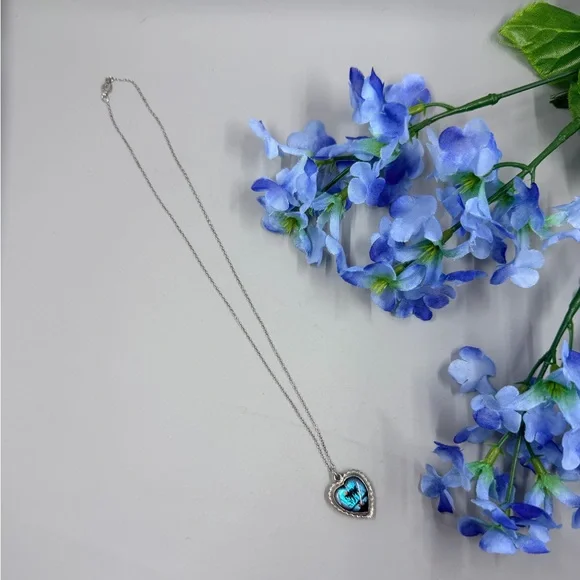 Sterling Silver Morpho Reversible Vintage Heart Pendant Necklace ULTRA UNIQUE - Picture 2 of 9